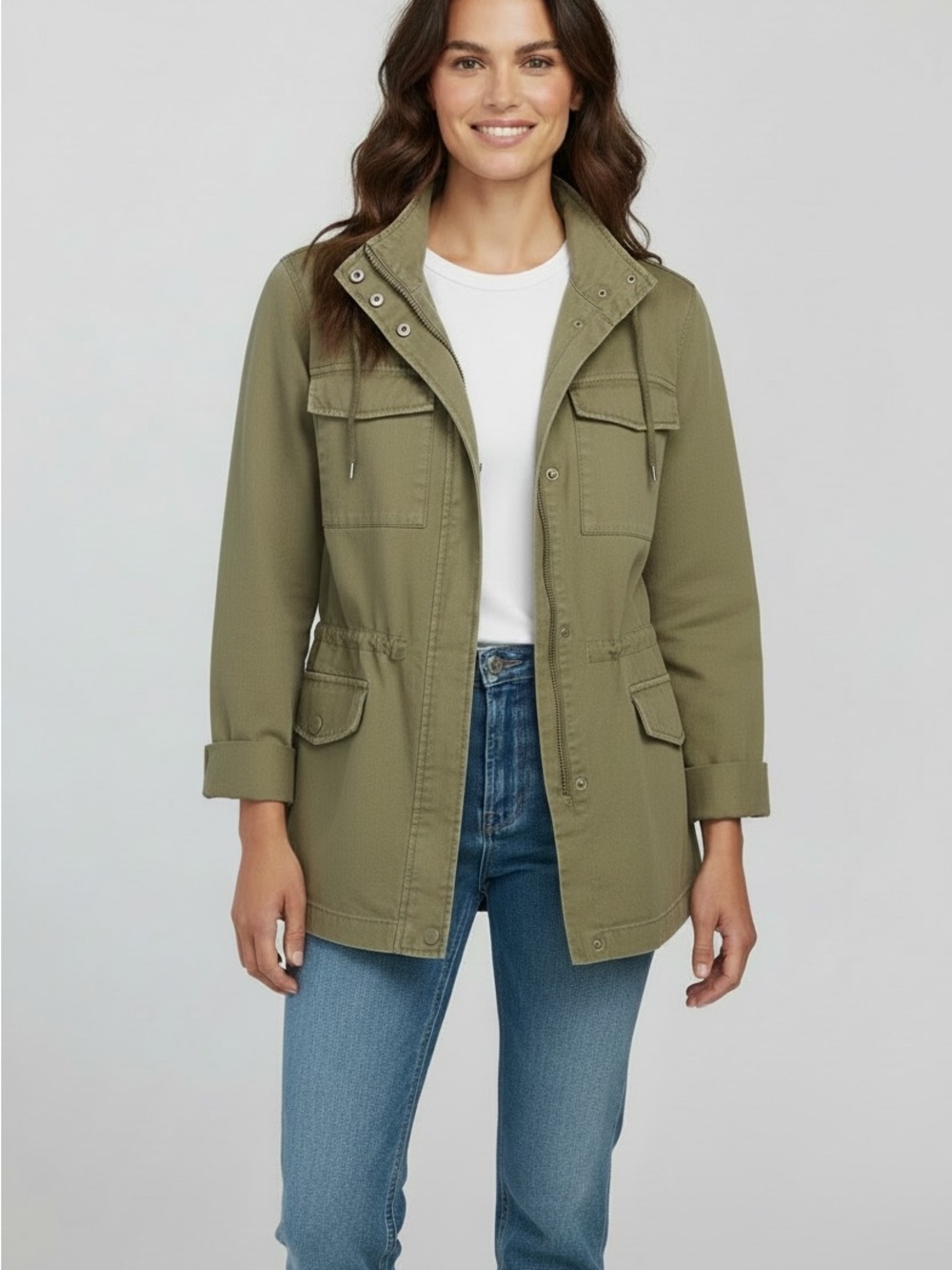 Old Navy Women's Military Cinched-Waist Utility Field Jacket Green Size Medium